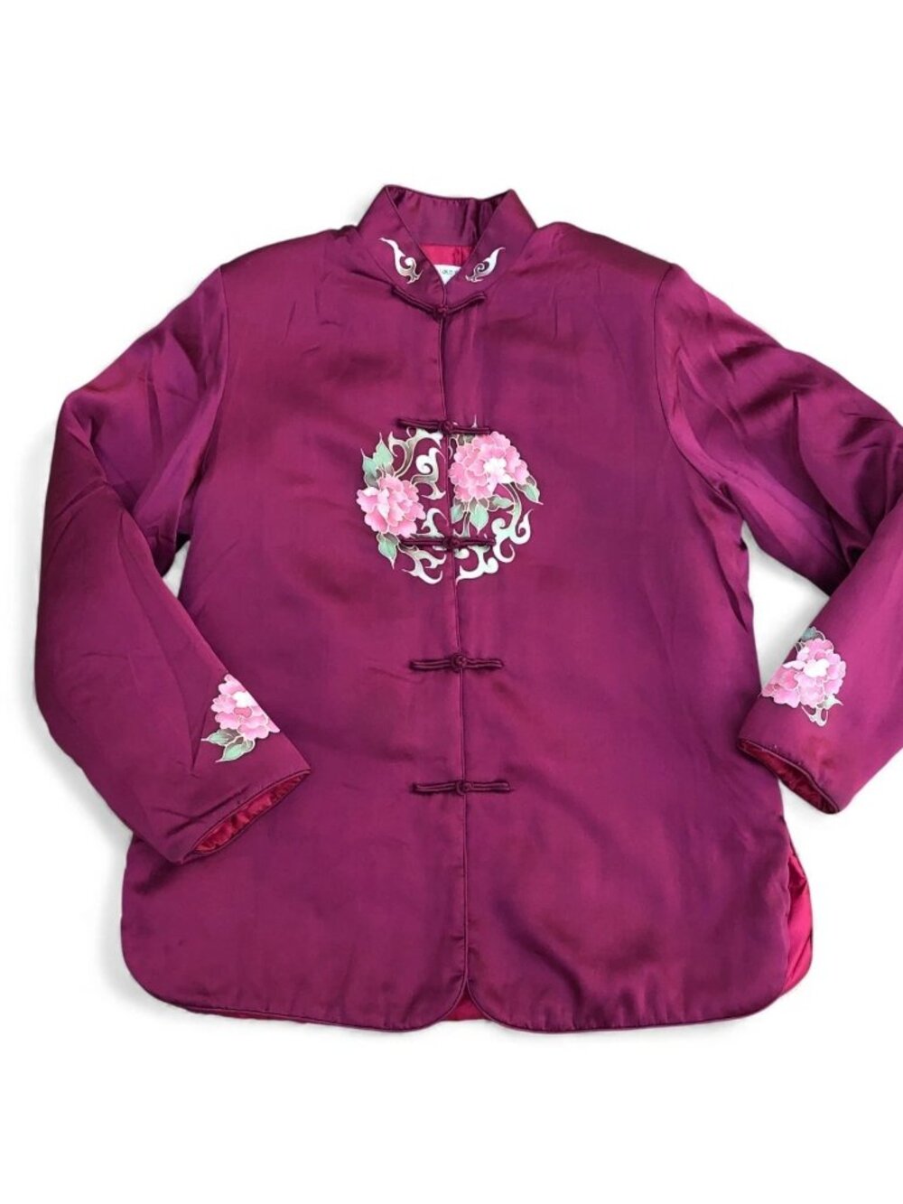 VTG OLD SHANGHAI SF Floral Jacket Adult MEDIUM Red Oriental Asian Chinese Red